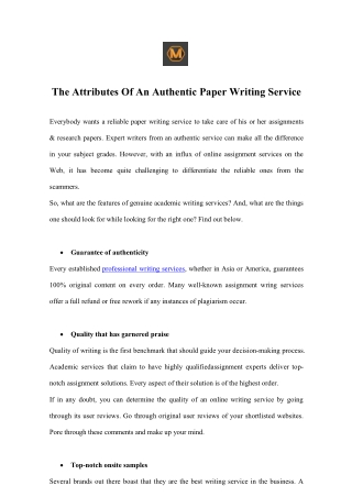 The Attributes Of An Authentic Paper Writing Service