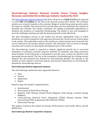 Electrotherapy Industry Demand, Growth, Future Trends, Insights, Dynamics and Global Electrotherapy Industry Analysis By