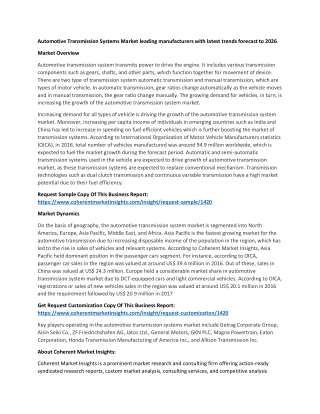 Automotive Transmission Systems Market leading manufacturers with latest trends forecast to 2026