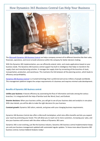 How Dynamics 365 Business Central can Help your Business
