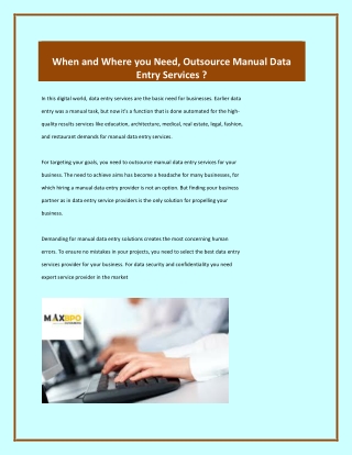 When and Where you Need, Outsource Manual Data Entry Services ?