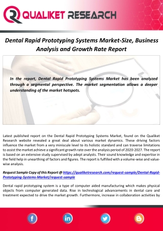 Dental Rapid Prototyping Systems Market Outlook : Size, Demand, Growth