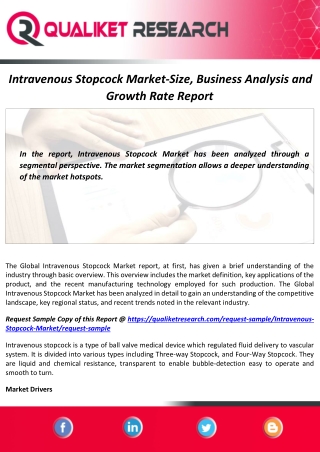 Intravenous Stopcock Market Size, Demand, Scope, Industry Analysis and Forecast