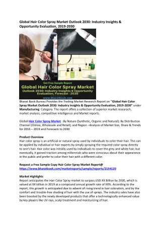 Worldwide Hair Color Spray Market Report Forecast to 2030