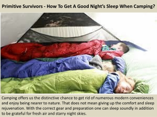 Primitive Survivors - How To Get A Good Night’s Sleep When Camping?