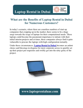 What are the Benefits of Laptop Rental in Dubai for Numerous Customers?