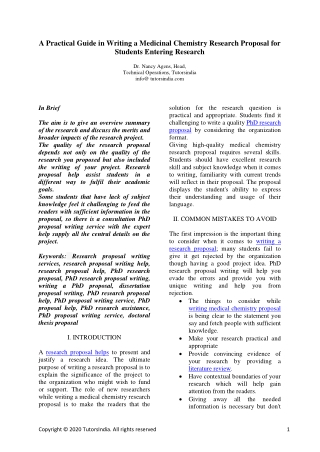 A practical guide in writing a medicinal chemistry research proposal for students entering research- Tutors India