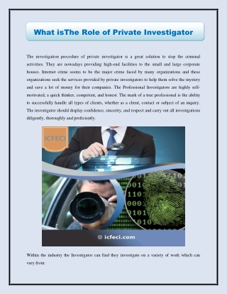 What isThe Role of Private Investigator