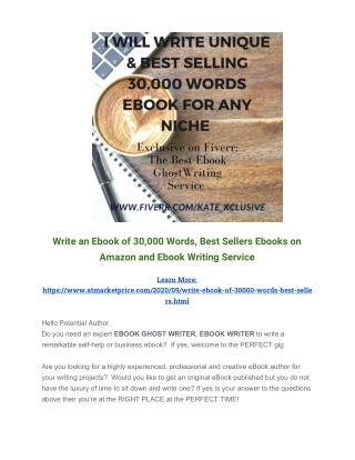 Write an Ebook of 30,000 Words, Best Sellers Ebooks on Amazon and Ebook Writing Service