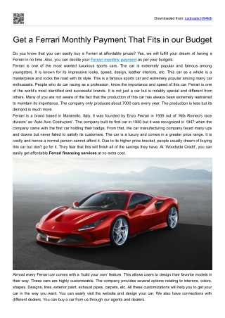 Get a Ferrari Monthly Payment That Fits in our Budget
