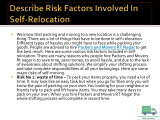 Describe Risk Factors Involved In Self-Relocation