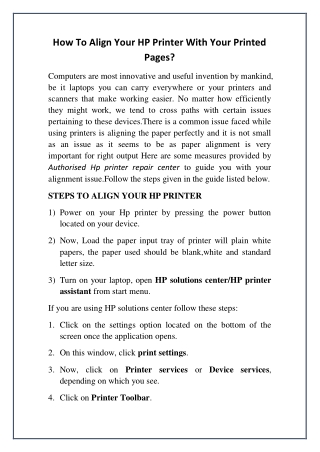 How To Align Your HP Printer With Your Printed Pages?