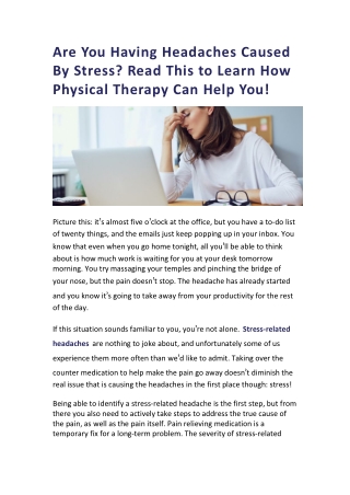 Are You Having Headaches Caused By Stress? Read This to Learn How Physical Therapy Can Help You!