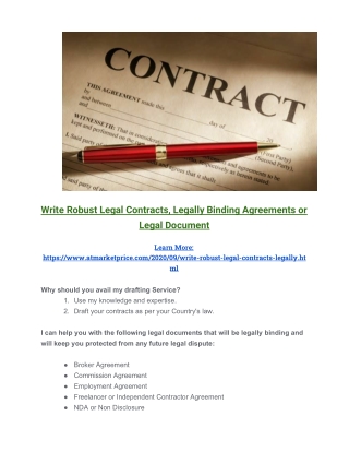 Write Robust Legal Contracts, Legally Binding Agreements or Legal Document