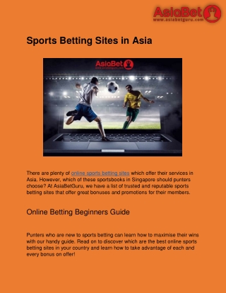 Sports Betting Sites in Asia - AsiaBetGuru