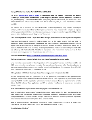 Managed Print Services Market | Industry Analysis and Market Forecast to 2023 | MarketsandMarkets