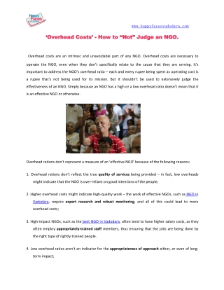 ‘Overhead Costs’ - How to “Not” Judge an NGO.