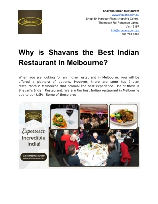 Why is Shavans the Best Indian Restaurant in Melbourne?