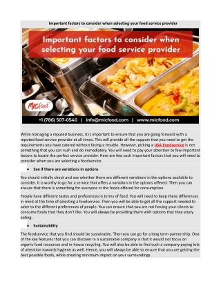 Important factors to consider when selecting your food service provider