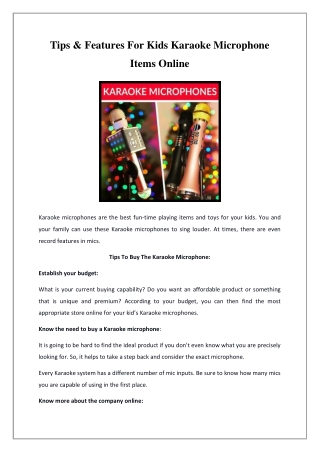 Tips & Features For Kids Karaoke Microphone Items Online