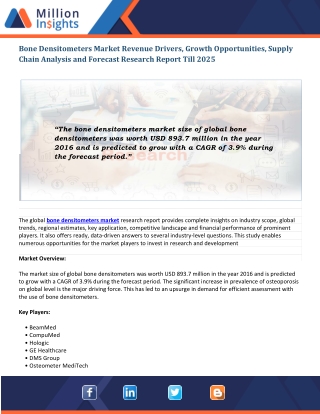 Bone Densitometers Market Application, Product Type, Regional Analysis, and Forecast Report, 2025