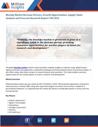 Biochip Market Technological Advancement, Key Vendors, and Competitive Analysis, 2024