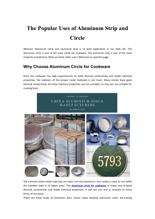 The Popular Uses of Aluminum Strip and Circle