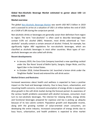 Non-Alcoholic Beverage Market Growth and Forecast to 2025