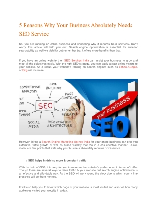5 Reasons Why Your Business Absolutely Needs SEO Service