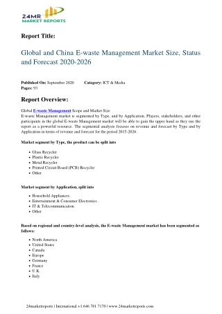 E-waste Management Market Size, Status and Forecast 2020-2026