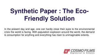 Synthetic Paper : The Eco-Friendly Solution