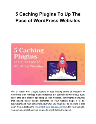 5 Caching Plugins To Up The Pace of WordPress Websites