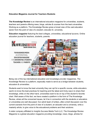  Education Magazine, Education Journal for Teachers, Students