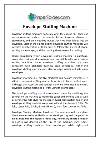 Envelope Stuffing Machine