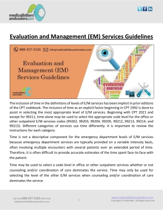 Evaluation and Management (EM) Services Guidelines