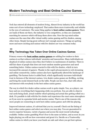 Modern Technology and Best Online Casino Games