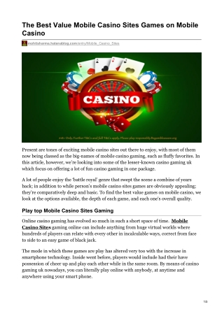 The Best Value Mobile Casino Sites Games on Mobile Casino