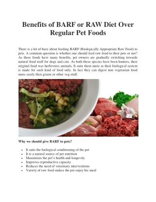 Benefits of BARF or RAW Diet Over Regular Pet Foods