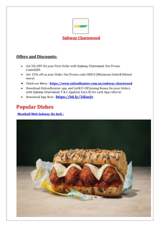 5% Off - Subway Charnwood Menu takeaway Charnwood, ACT