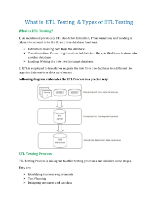 What is  ETL Testing  & Types of ETL Testing