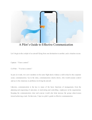 A Pilot’s Guide to Effective Communication