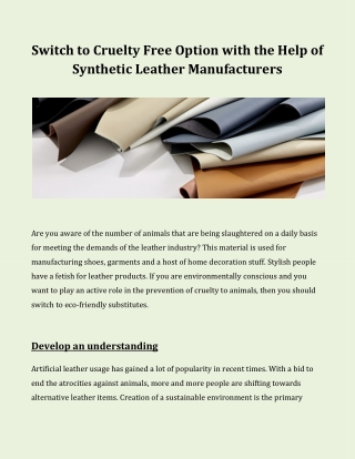 Switch to Cruelty Free Option with the Help of Synthetic Leather Manufacturers