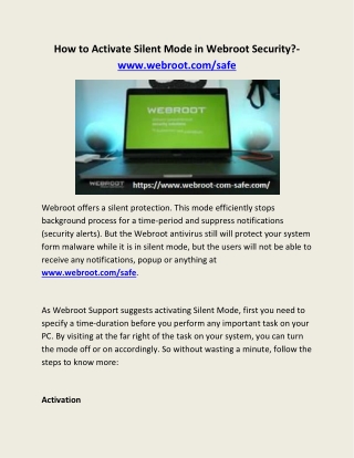 How to Activate Silent Mode in Webroot Security?- www.webroot.com/safe