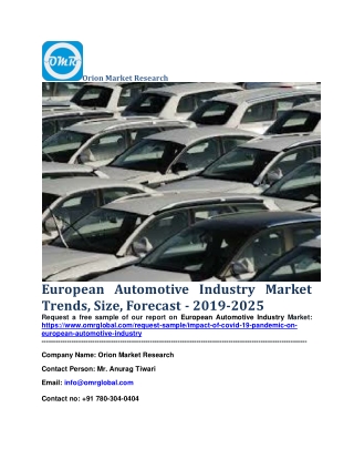 European Automotive Industry Market Trends, Size, Forecast - 2019-2025