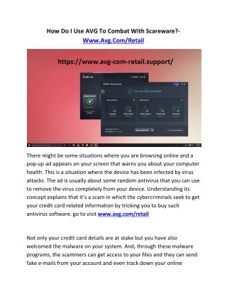 How Do I Use AVG To Combat With Scareware?- Www.Avg.Com/Retail