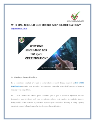 WHY ONE SHOULD GO FOR ISO 27001 CERTIFICATION?