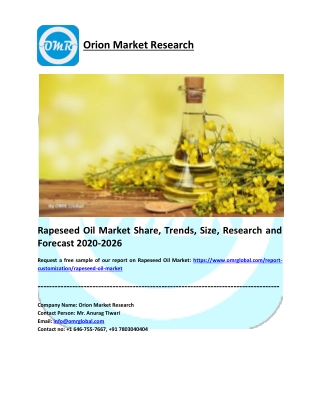 Rapeseed Oil Market Research and Forecast 2020-2026