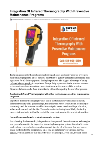 Integration Of Infrared Thermography With Preventive Maintenance Programs