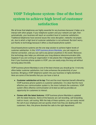 VOIP Telephone system- One of the best system to achieve high level of customer satisfaction