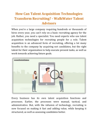 How Can Talent Acquisition Technologies Transform Recruiting - WalkWater Talent Advisors